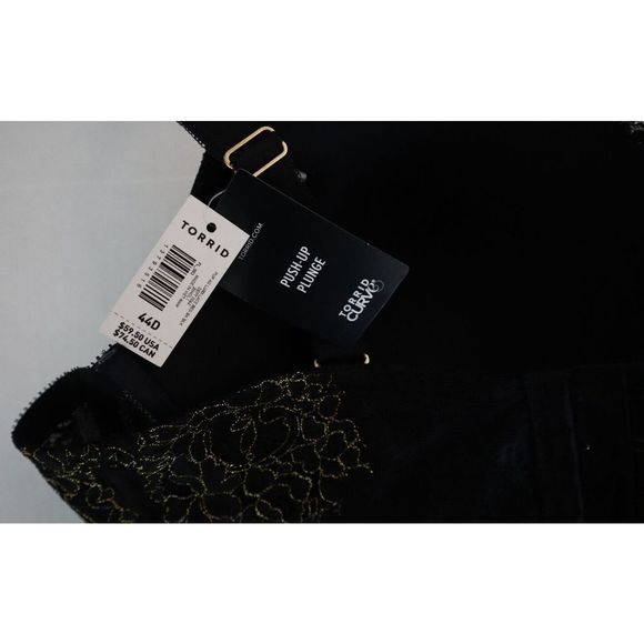 Torrid Curve Sz 44D Black/Gold Lace Push-Up Plunge Padded Under Wired Bra $60 - Picture 4 of 12